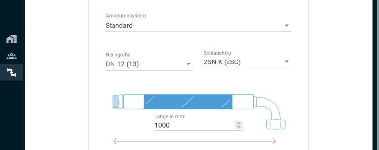 Schlauchkonfigurator für den Hydraulikbereich für unseren Kunden SN Hydraulik.